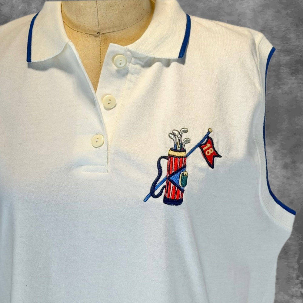 VINTAGE 90s golf embroidered top‎ sleeveless polo collar sporty athlete club bag